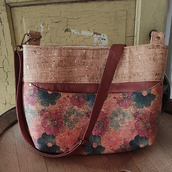 Handbags - Floral Cork and Leather Women's Bag
